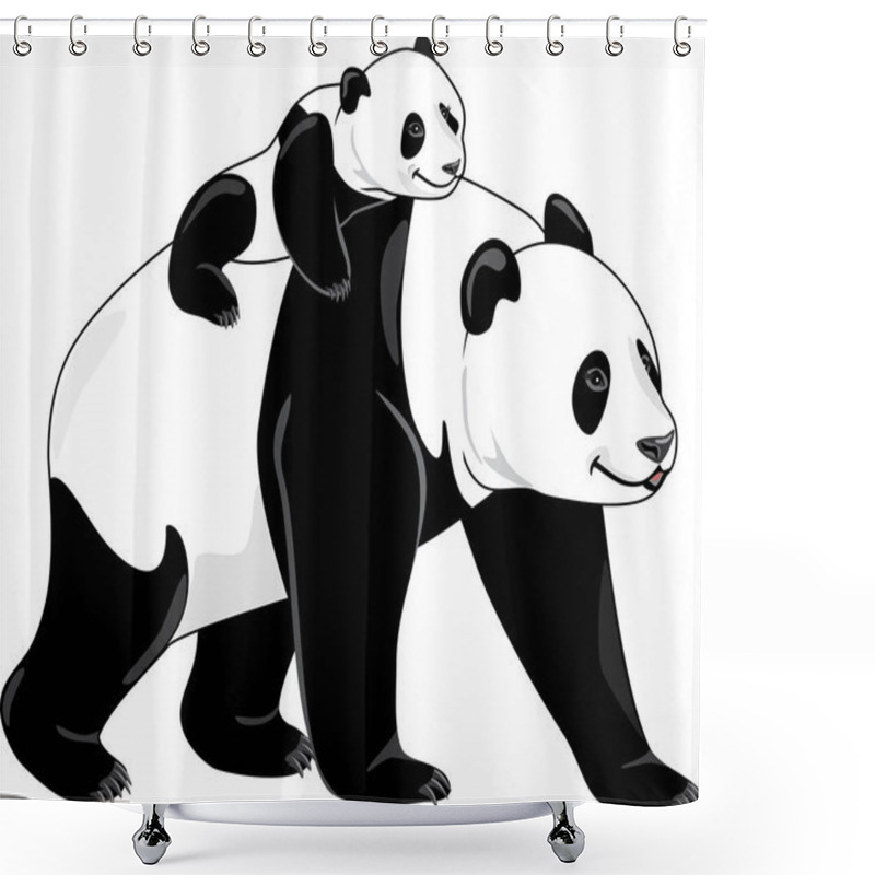 Personality  Joyful Panda Mom And Her Baby Shower Curtains