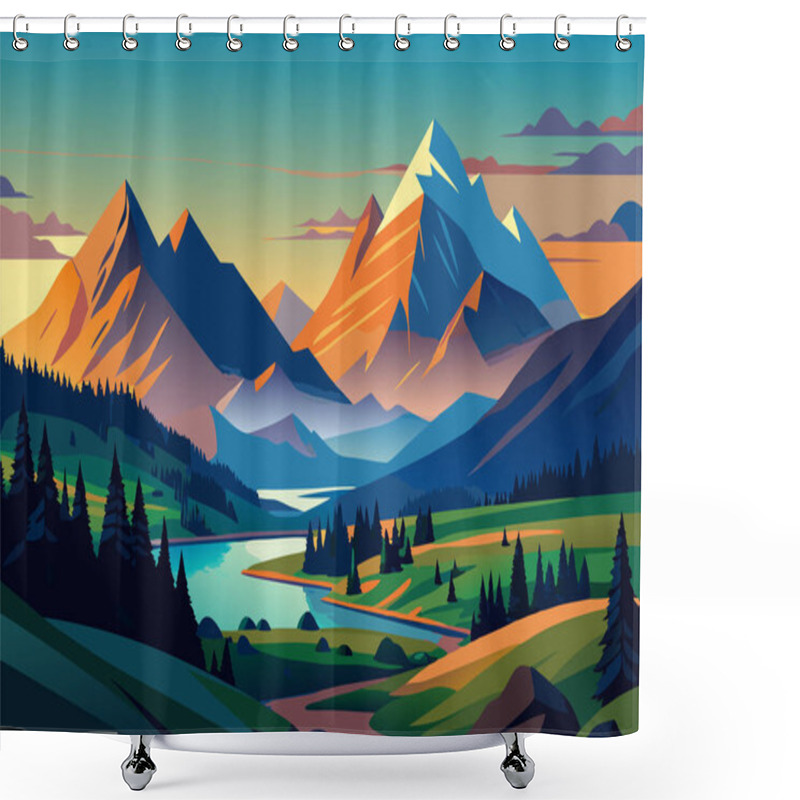 Personality  Natural Landscape Background With Mountains Shower Curtains