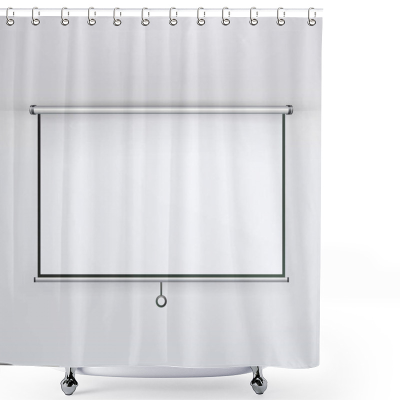 Personality  Meeting Projector Screen Vector. Hanging Projection Screen Isolated On White. Empty Presentation Board, Blank Whiteboard For Conference. Shower Curtains