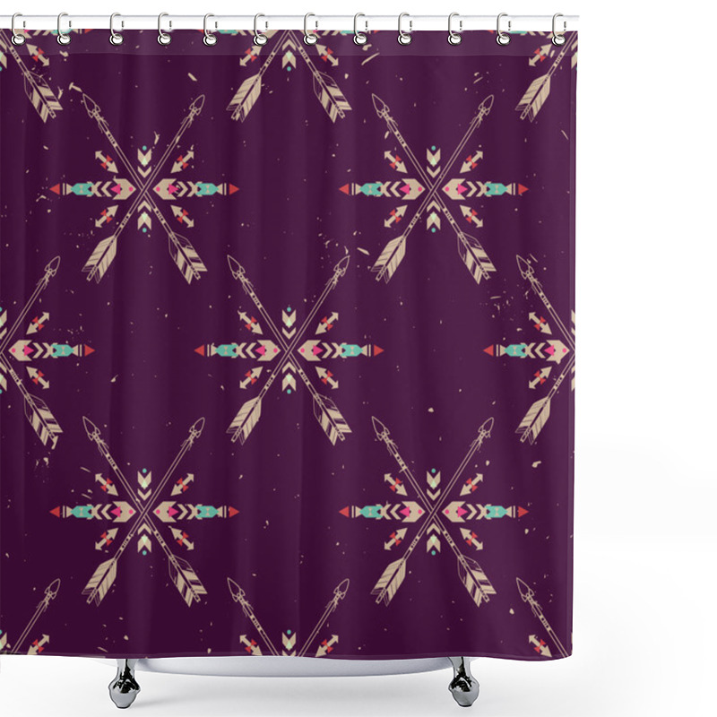 Personality  Vector Grunge Seamless Pattern With Crossed Ethnic Arrows And Tribal Ornament. Boho And Hippie Style. American Indian Motifs. Shower Curtains