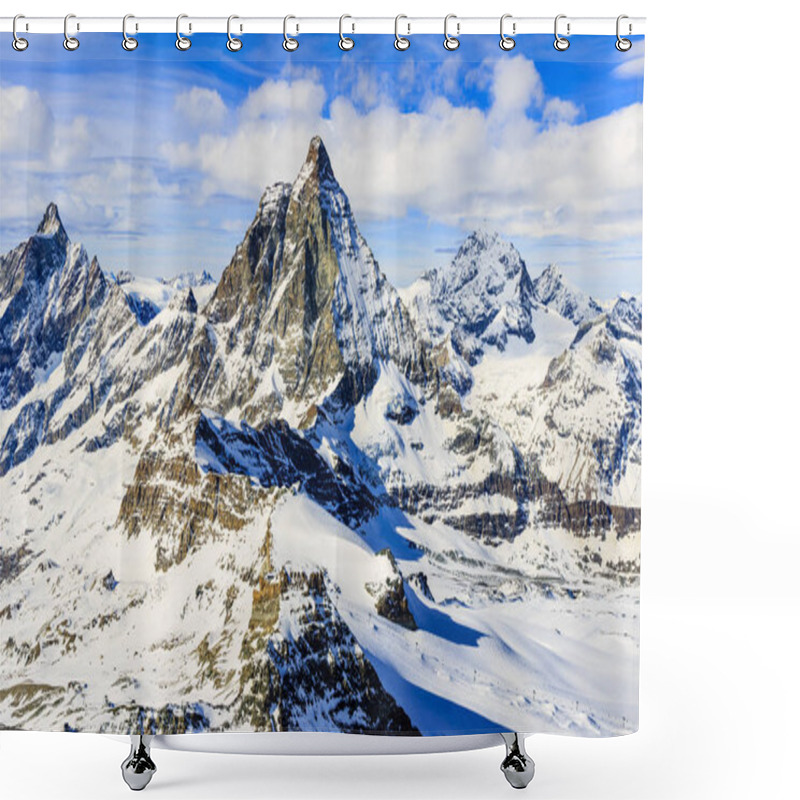 Personality  Panorama Scenic View On Snowy Matterhorn Peak In Sunny Day With  Shower Curtains