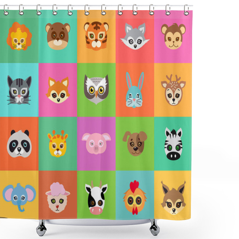 Personality  Animal Carnival. Collection Of Cartoon Masks. Shower Curtains