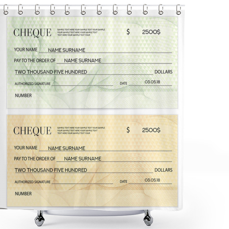 Personality  Check (cheque), Chequebook Template. Guilloche Pattern With Watermark, Spirograph. Background For Banknote, Money Design, Currency, Bank Note, Voucher, Gift Certificate, Coupon, Ticket Shower Curtains