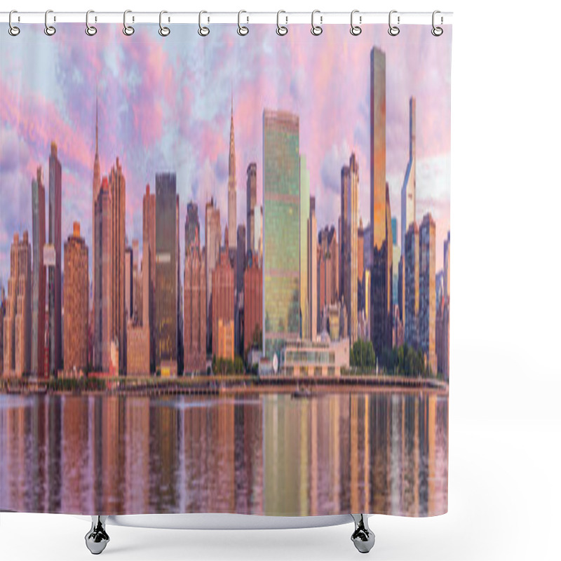 Personality  View To Manhattan Skyline From The Long Island City At Sunrise, This  Area Along The East River In Queens Is Known Of Its Great Views To Manhattan. Shower Curtains