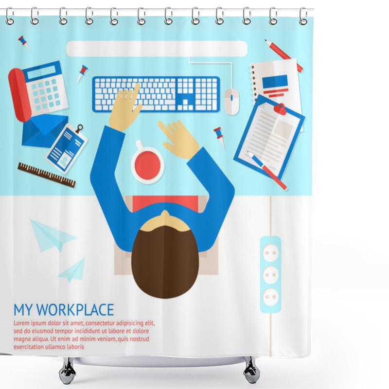 Personality  Top View Office Man Shower Curtains