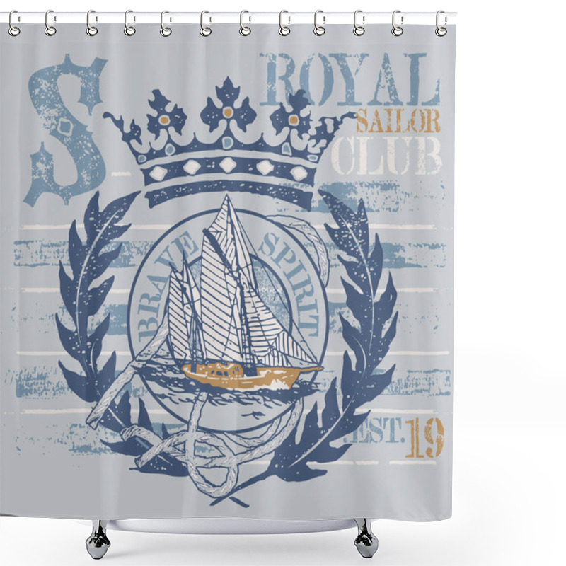 Personality  Graphic Logo For Nautical Sport Club, Marine Concept Shower Curtains