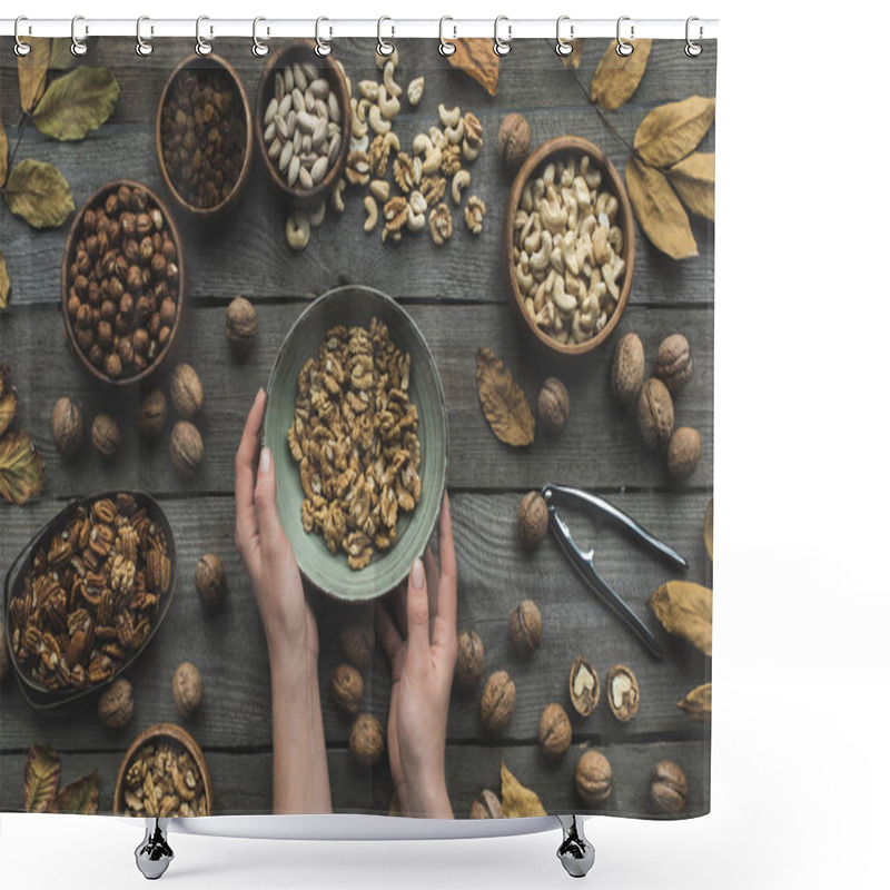 Personality  Assorted Nuts And Autumn Leaves Shower Curtains