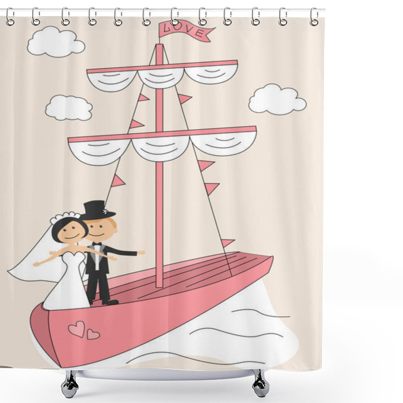 Personality  Wedding Invitation With Funny Bride And Groom Shower Curtains