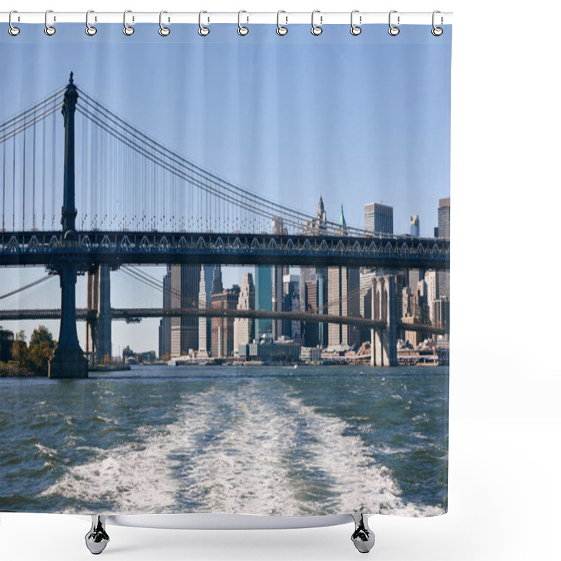 Personality  View Of The East River In NYC With Bridge And Skyline. Shower Curtains