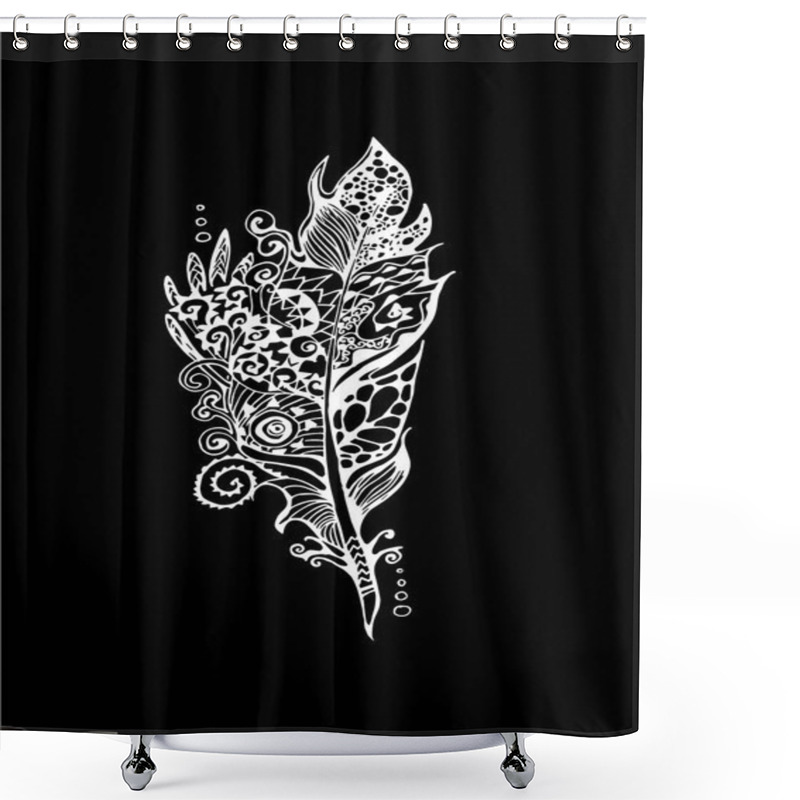 Personality  Illustration With Stylized Feathers With Doodle Patterns. Chalk On A Blackboard. Shower Curtains