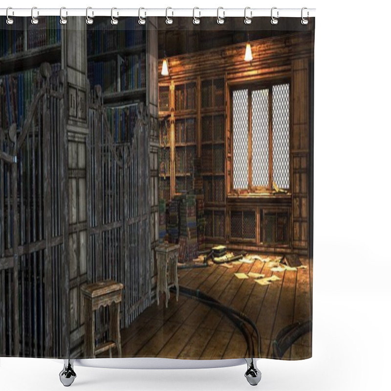 Personality  Academy Building Library Fantasy Architecture, 3D Illustration, 3D Rendering Shower Curtains