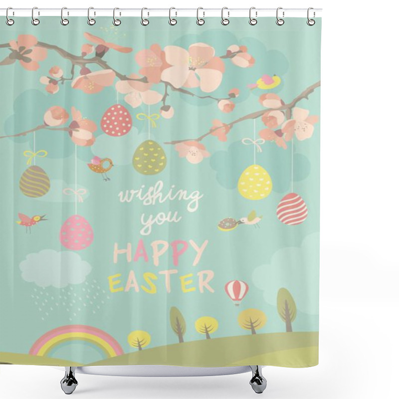 Personality  Spring Blooming Tree With Easter Eggs Shower Curtains