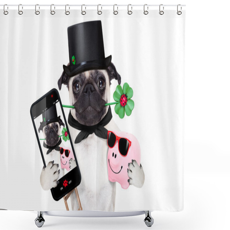 Personality  New Years Eve Dog Selfie Shower Curtains