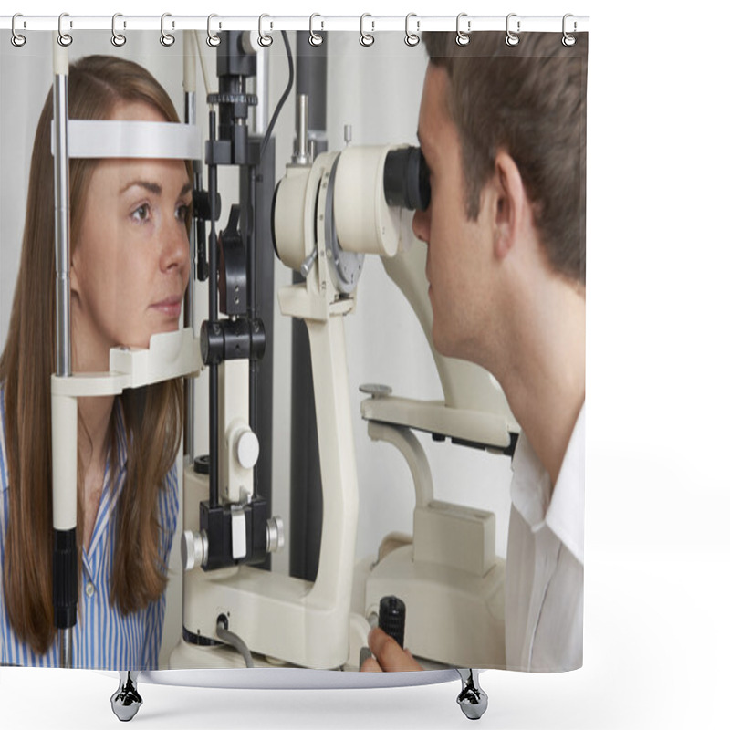 Personality  Woman Having Sight Test At Opticians Shower Curtains