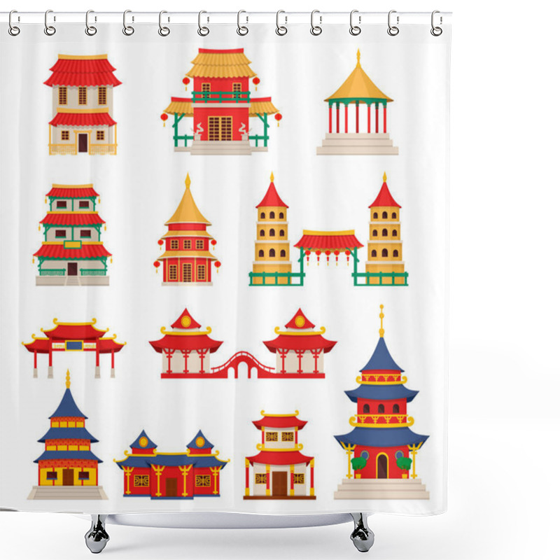 Personality  Traditional Chinese Buildings, Asian Architecture Chinatown Vector Shower Curtains