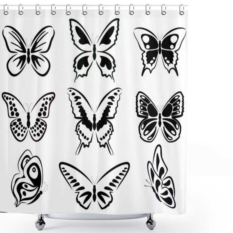 Personality  Set Of Silhouettes Of Butterflies, Vector Illustration Shower Curtains