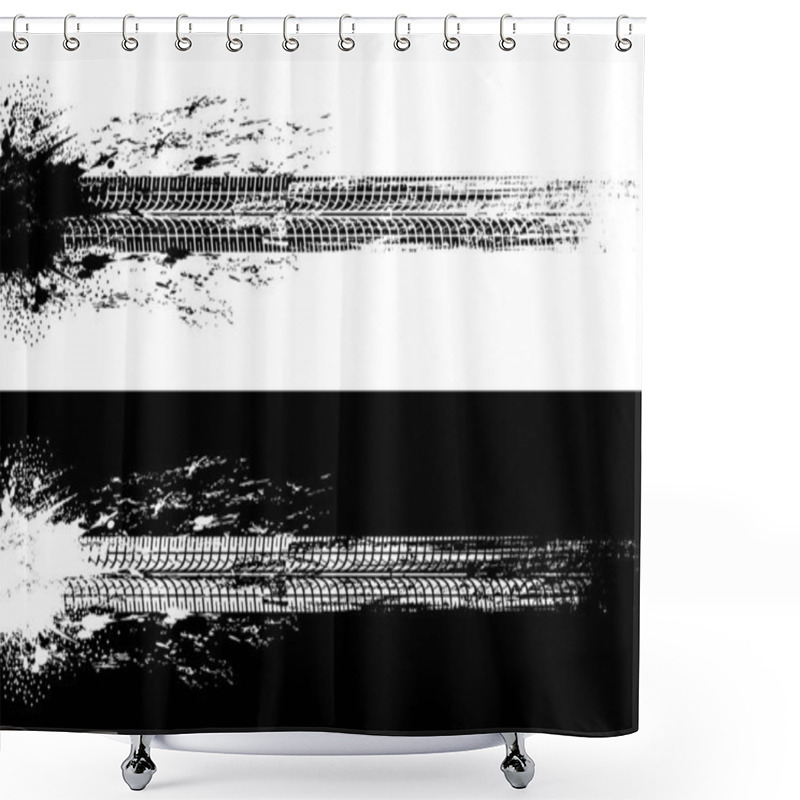 Personality  Car Tires Print, Vehicle Wheel Dirty Trails. Motorbike Protector Grungy Marks, Truck Wheel Rubber Treads And Auto Tires Traces Vector. Rally Motorsport, Off Road Racing Design Elements With Car Trails Shower Curtains