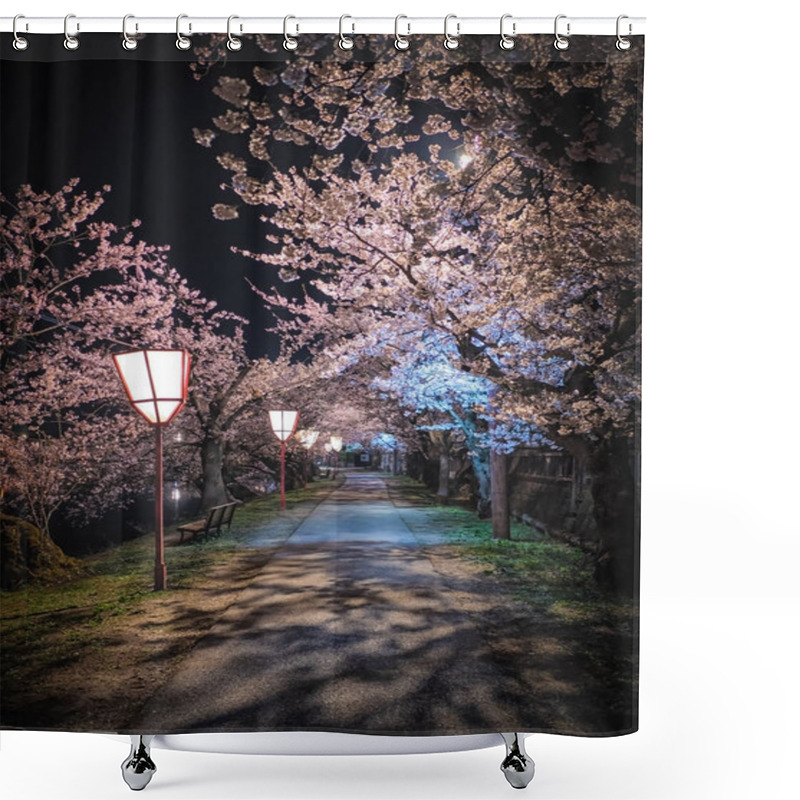 Personality  Cherry Blossom At Night In Empty Street Shower Curtains