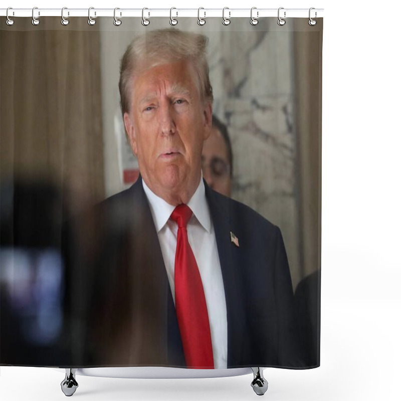 Personality  October 3, 2023 - New York, USA: The Former US President, Donald Trump Arrives At The Court On Day Two, For Fraud Trial In Manhattan Amid Tight Security And Busy Day. Shower Curtains