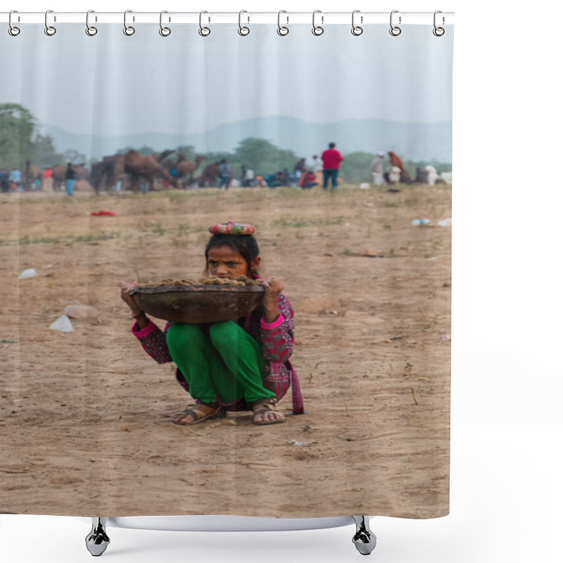 Personality  Pushkar, Rajasthan, India - Oct 2017: - Local People, Camel Traders And Camels At Pushkar Camel Fair Ground Shower Curtains