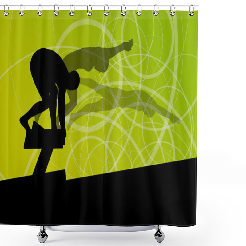 Personality  Active Young Swimmers Diving And Swimming In Water Sport Pool Si Shower Curtains