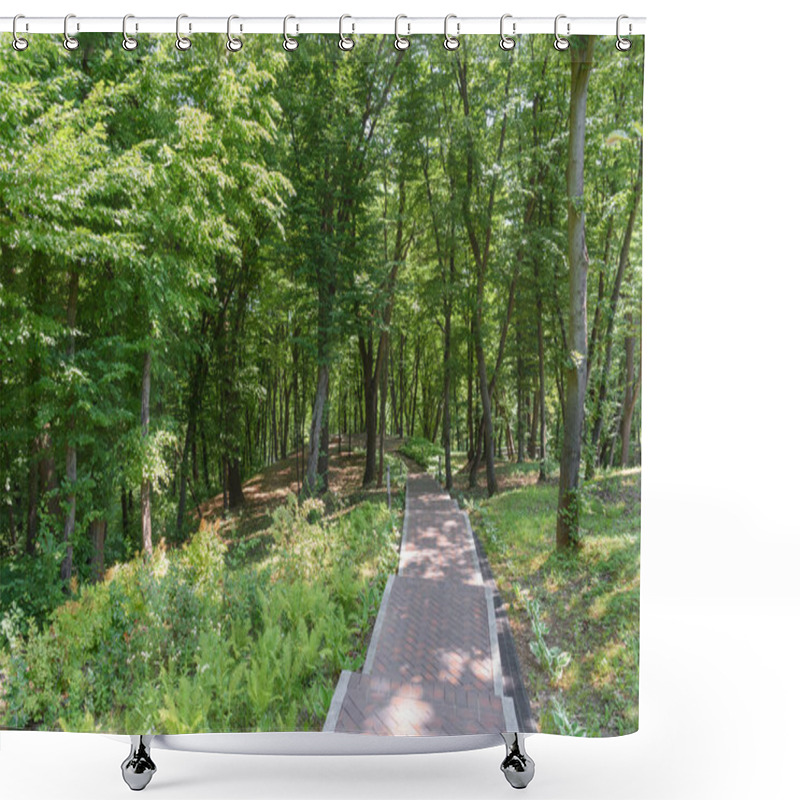 Personality  Scenic View Of Trees In Park With Asphalt Path  Shower Curtains