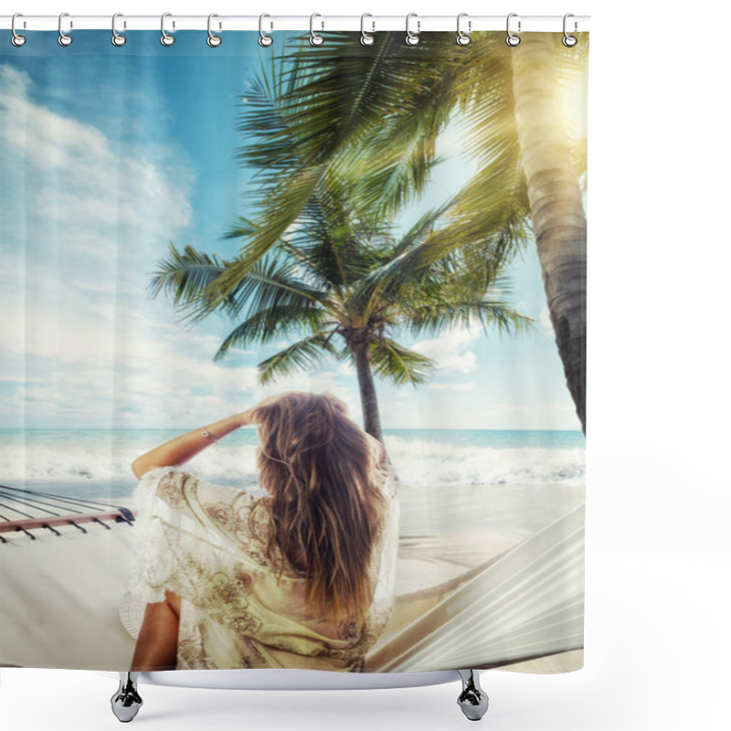 Personality  Young Beautiful Woman Relaxing On The Hammock Shower Curtains