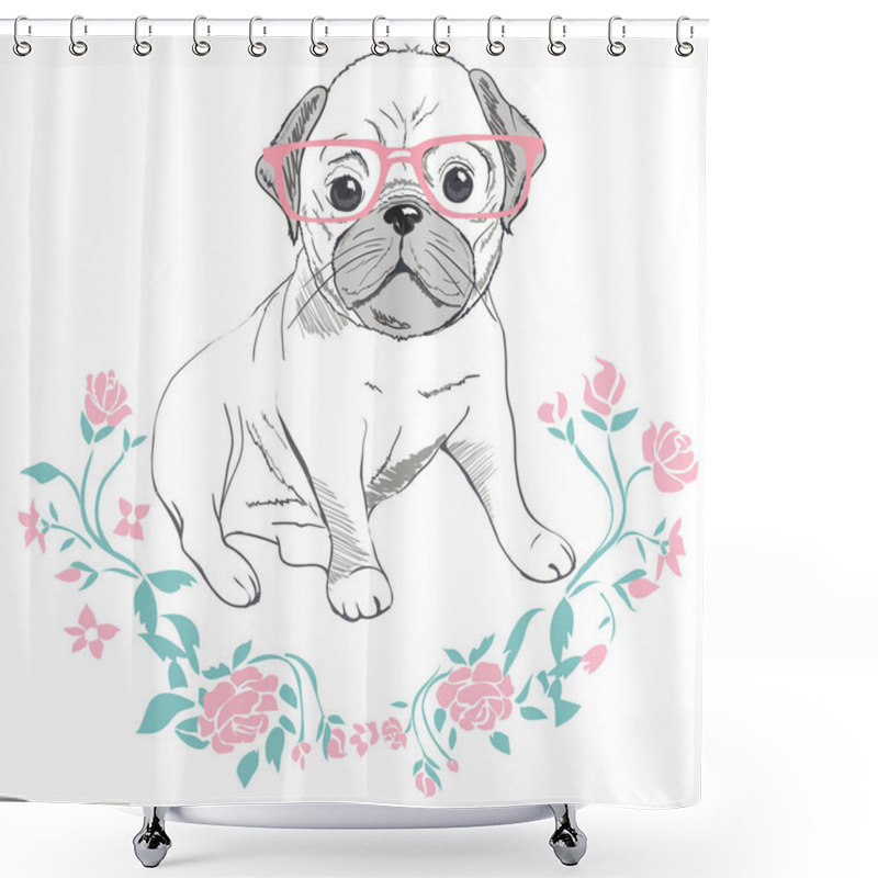 Personality  Bulldog In Glasses , Vector Illustration Shower Curtains