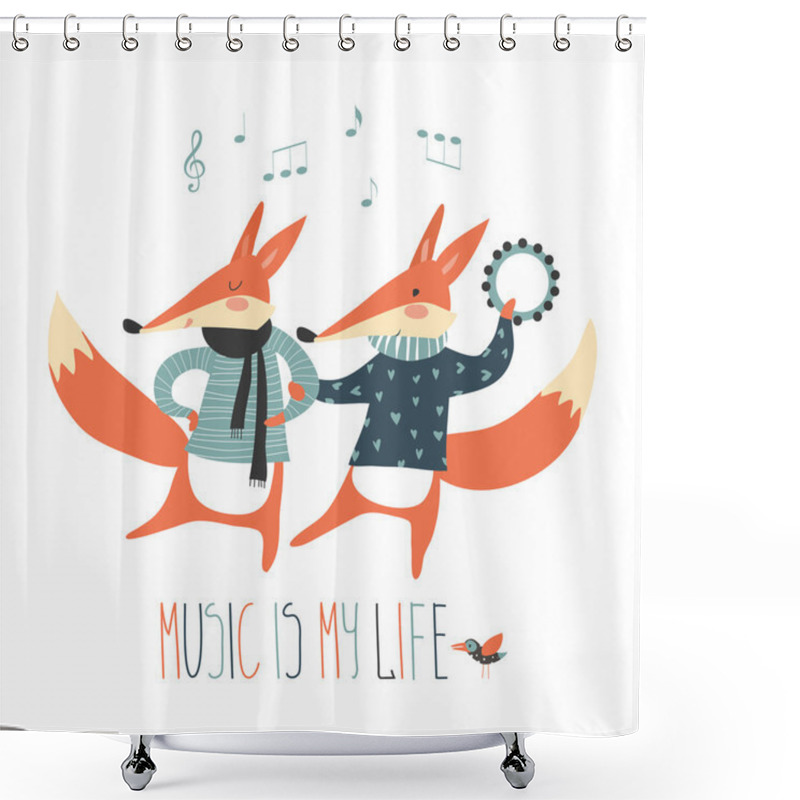 Personality  Cheerful Dancing Foxes On A White Background Shower Curtains