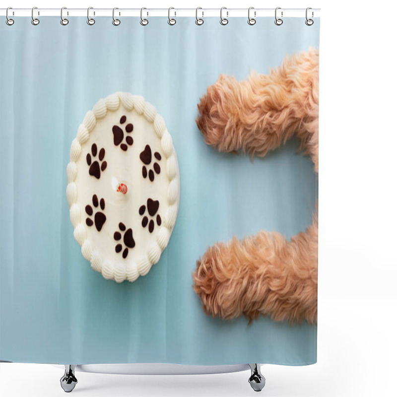 Personality  Dog With Paw Print Birthday Cake And Birthday Candle Shower Curtains