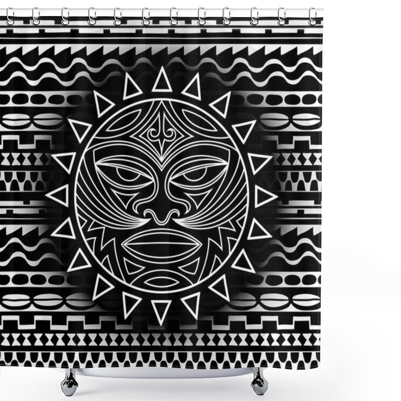 Personality  Ethnic Symbol-mask Of The Maori People - Tiki On Seamless Pattern. Thunder-like Is Symbol Of God. Sacrad Tribal Sign In The Polenesian Style For Application Of Tattoos And Moko. Shower Curtains