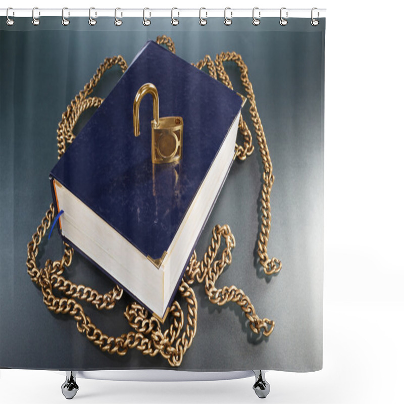 Personality  Book With Golden Chain And Lock Shower Curtains