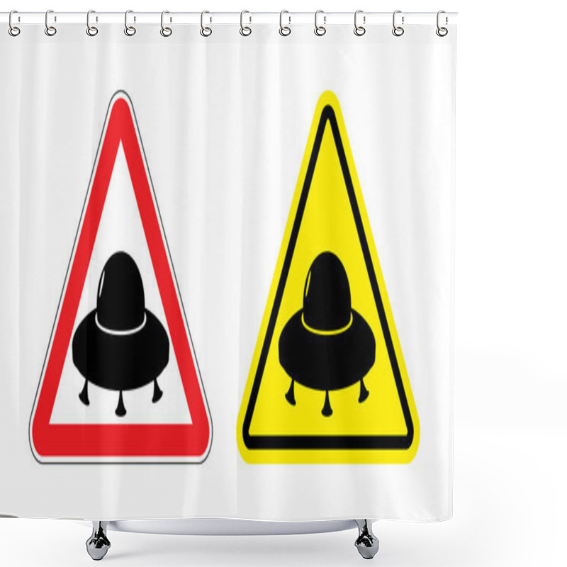 Personality  Warning Sign Of A UFO. Hazard Yellow Sign Flying Saucer. Silhoue Shower Curtains