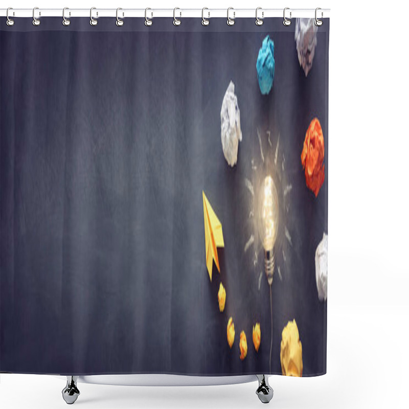 Personality  Education Concept Image. Creative Idea And Innovation. Light Bulb As Metaphor Over Blackboard Shower Curtains