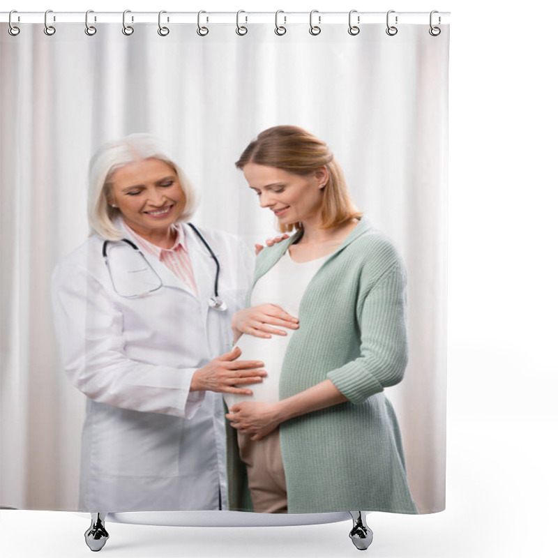 Personality  Doctor Examining Young Pregnant Woman Shower Curtains