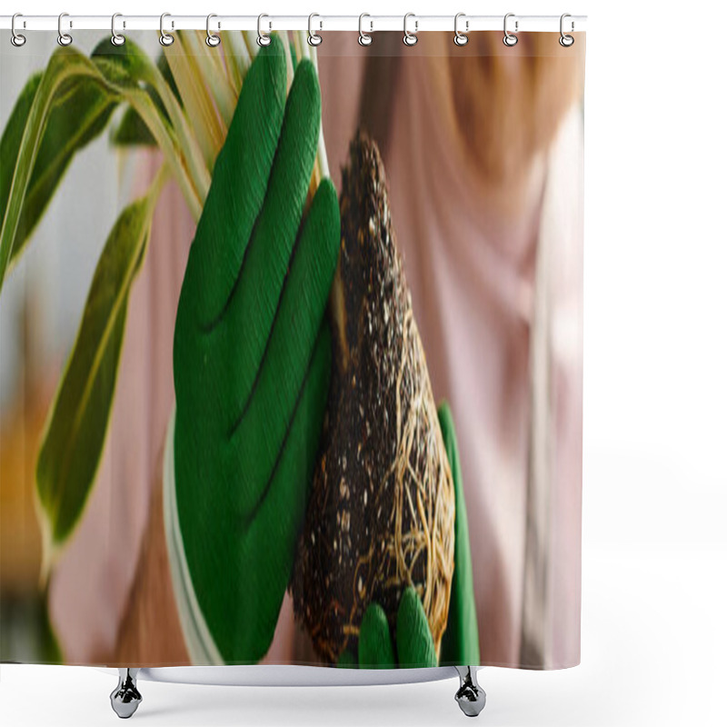 Personality  A Person With Delicate Hands Cradling A Lush Green Plant, Showcasing Care And Connection To Nature. Shower Curtains