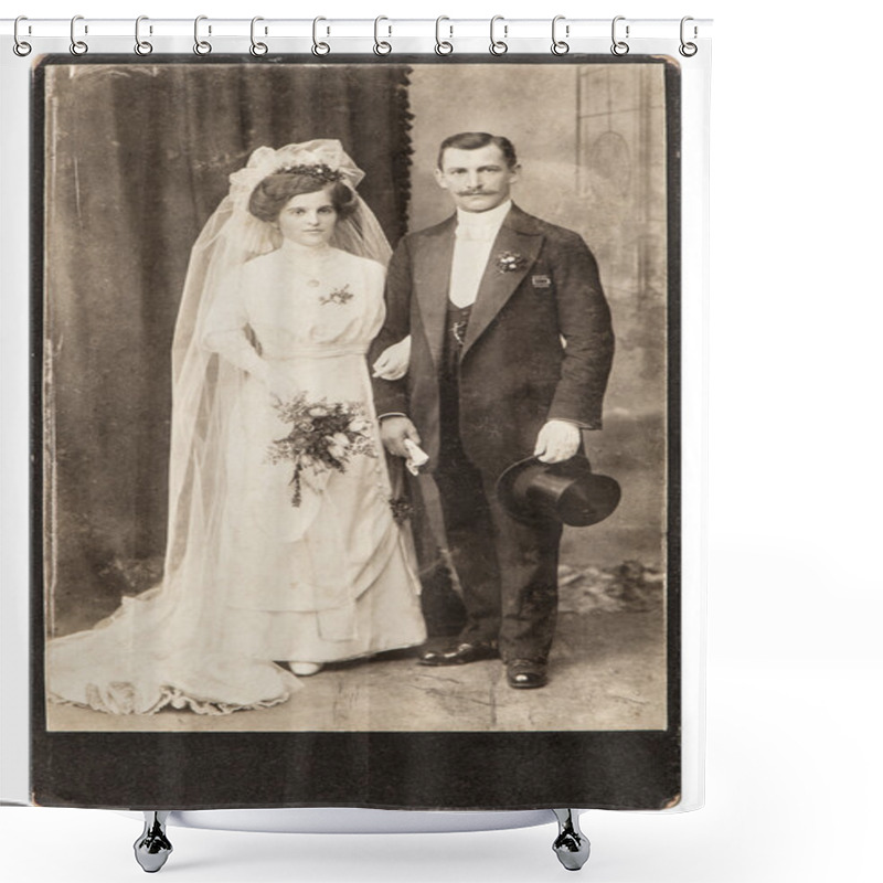 Personality  Antique Wedding Photo. Portrait Of Just Married Couple Shower Curtains