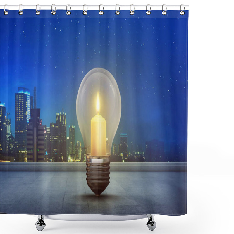 Personality  Burning Candle Inside Light Bulb On Floor Shower Curtains