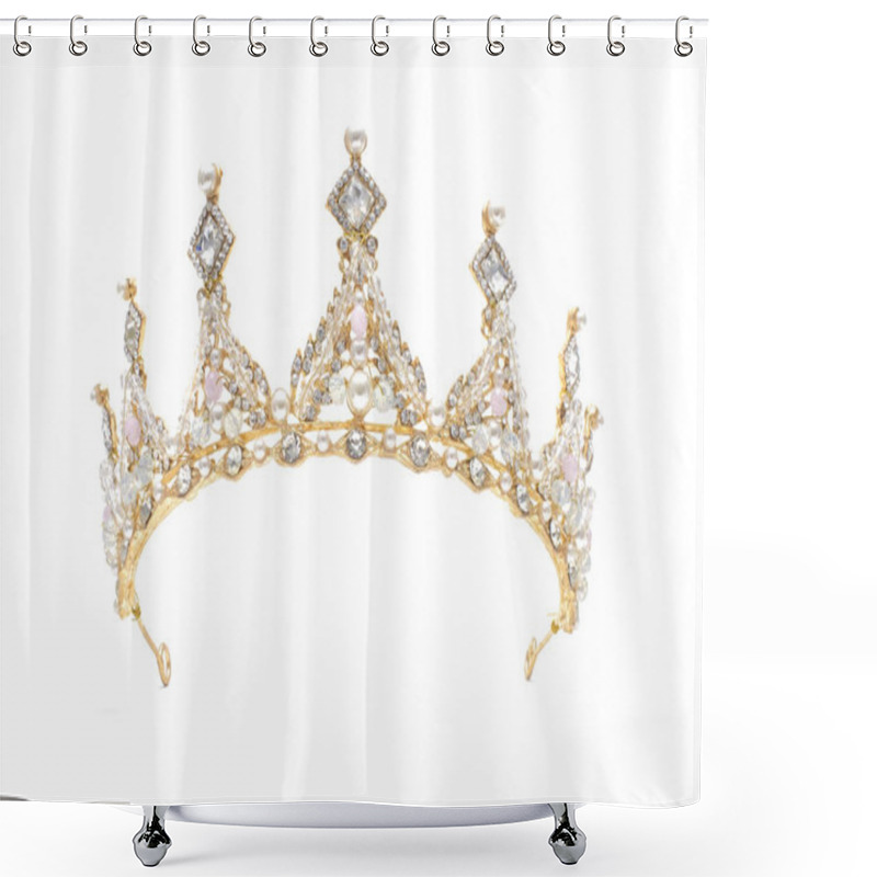 Personality  Golden Crown With Pearls And Beads Isolated On White Shower Curtains