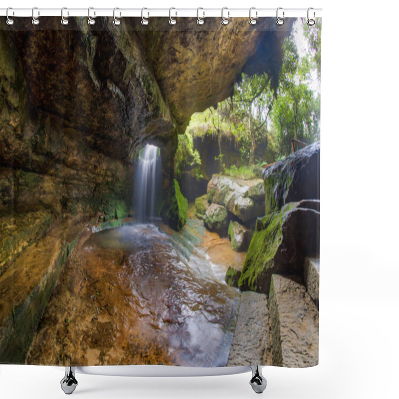 Personality  Sum Syiem Falls Cave Waterfall Near Garden Of Cave At Laitmawsiang Village Meghalaya, India. Shower Curtains