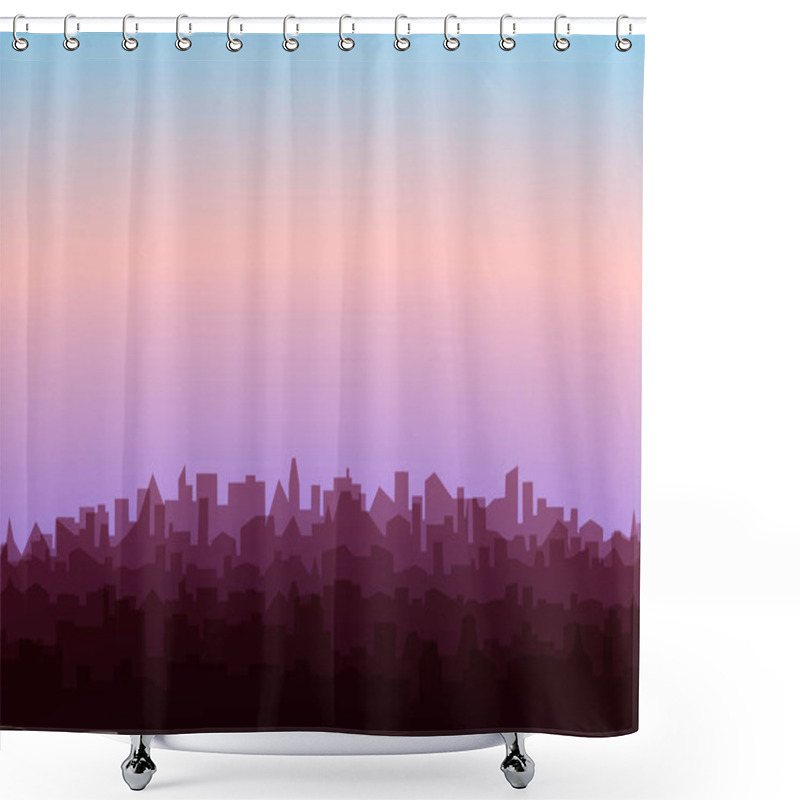 Personality  Cityscape With Sunrise. Morning Landscape Of Modern City Silhouettes. Cityline Background. Jpeg Illustration Shower Curtains