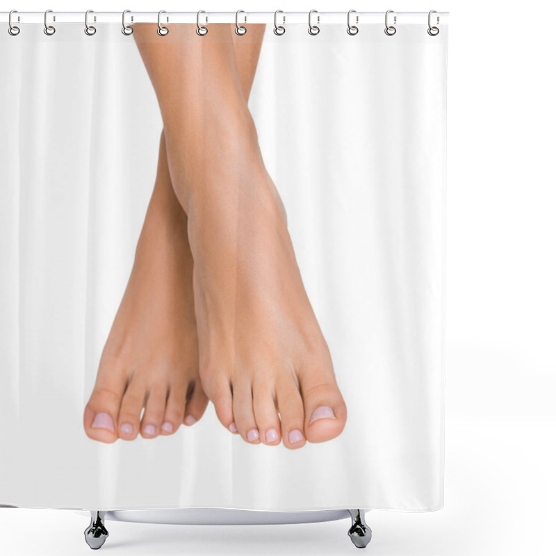 Personality  Beautiful Womens Feet Isolated On White Background Shower Curtains