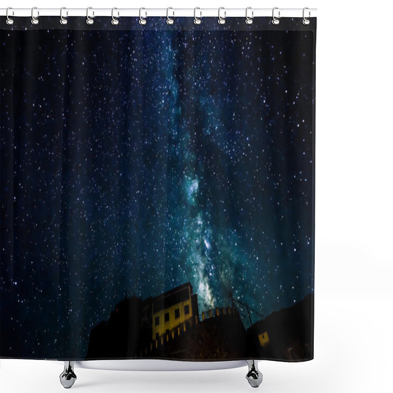 Personality  Milky Way Over Key Gompa Tibetan Buddhist Monastery Shower Curtains