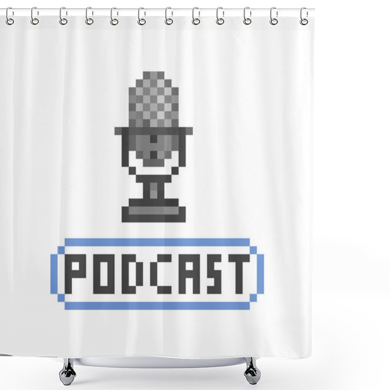 Personality  Black Podcast Microphone, 8 Bit Pixel Art Icon Isolated On White Background. Old School Vintage Retro 80s, 90s Slot Machine/video Game Graphics. Shower Curtains