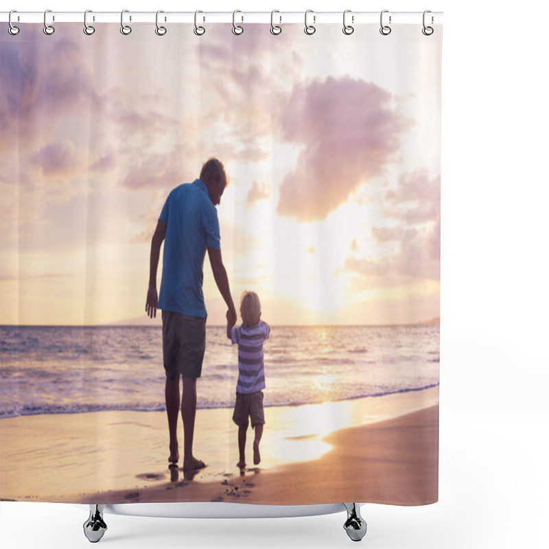 Personality  Father And Son Wallking On The Beach Shower Curtains