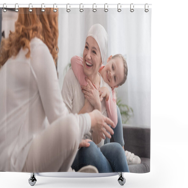 Personality  Happy Family Spending Time Together, Cancer Concept Shower Curtains