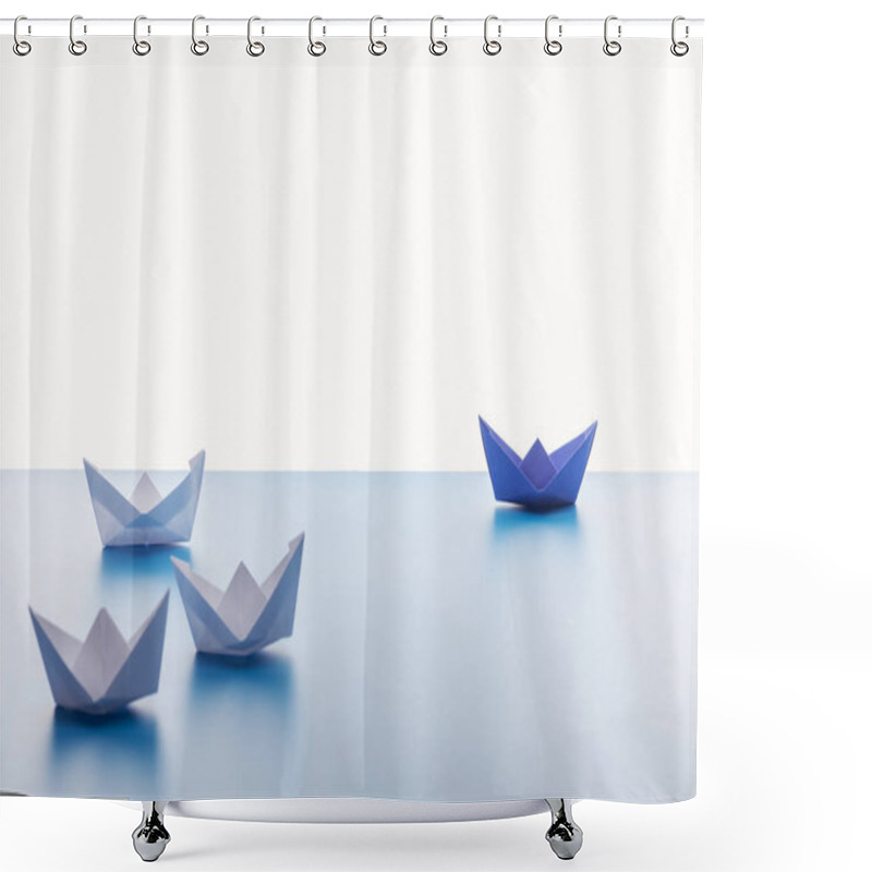 Personality  Paper Boats On Light Blue Surface On White Background Shower Curtains