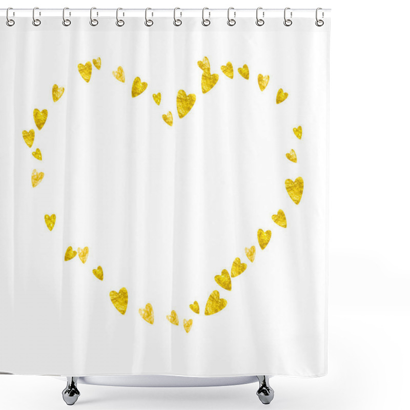 Personality  Heart Frame Background With Gold Glitter Hearts. Valentines Day. Vector Confetti. Hand Drawn Texture. Shower Curtains