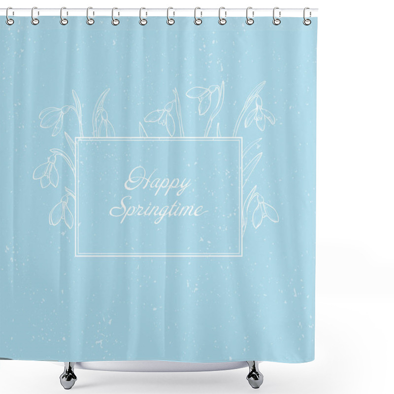 Personality  Vector Spring Greeting Card With Hand Drawn Snowdrops On Blue Background. Shower Curtains