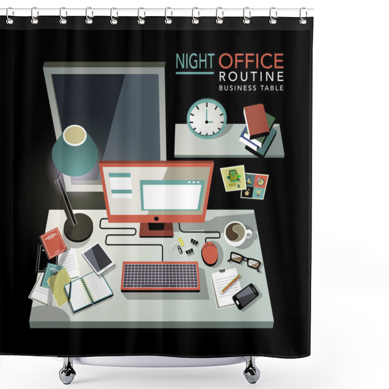 Personality  Flat 3d Isometric Night Office Routine Illustration Shower Curtains